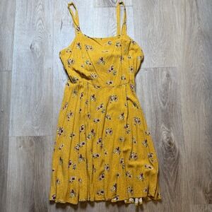 Wild Fable‎ Yellow Floral Print Ruffle Apron Sundress Dress Ties in Back M